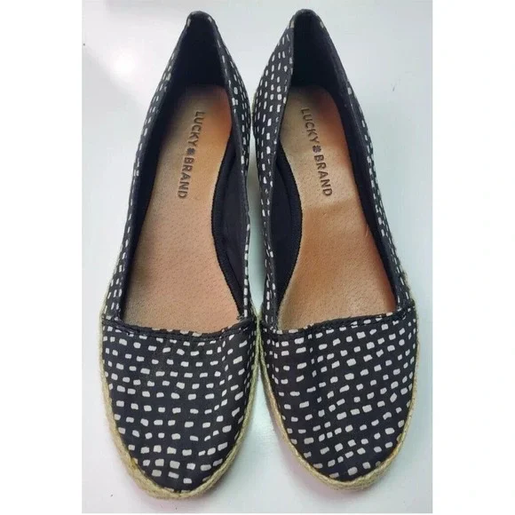 Lucky‎ Brand Tomlinn Black & White Square Dot Espadrille Wedge Shoes Size US 7M