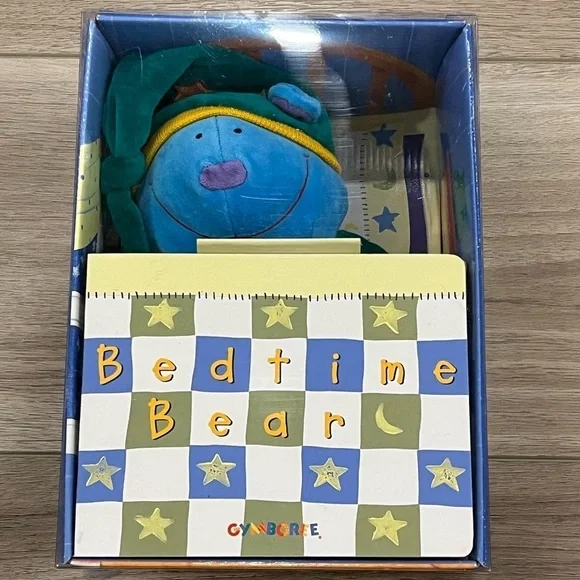1999 Gymboree BEDTIME BEAR Plush Blue Green Orange Yellow Star Hat Cap PJs 8