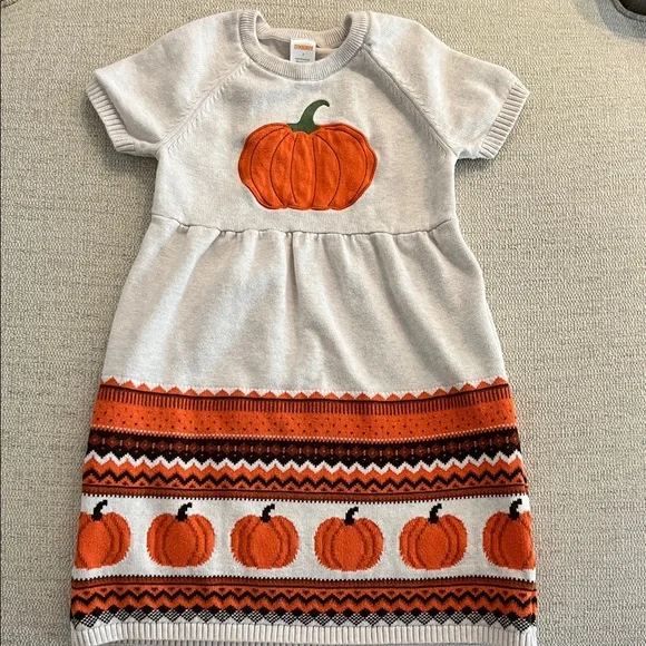 Gymboree Girl’s Cream Knit Sweater Dress with Pumpkin Accent