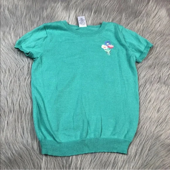 Gymboree Toddler Girls Turquoise Green Floral Short Sleeve Sweater Top 5T