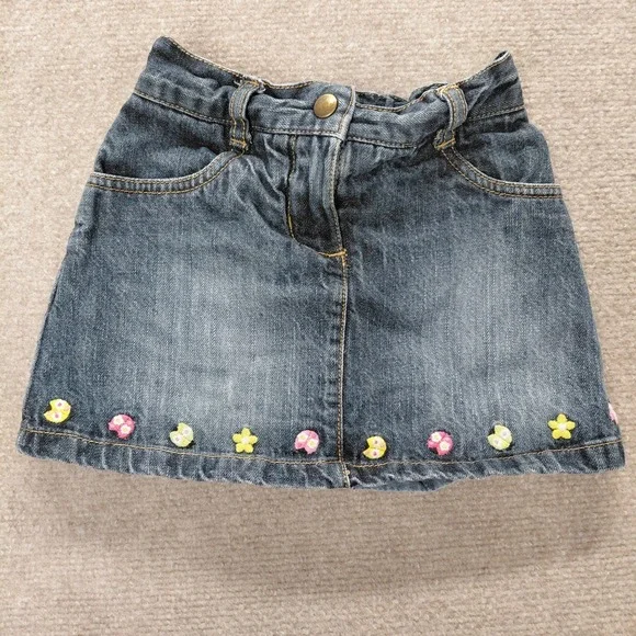 Gymboree Denim Skort Blue Ladybug Bug Flower Toddler Girls Size 4 Jean Skirt