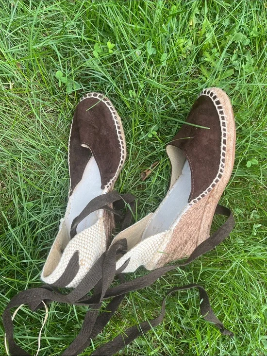 Brooks Brothers 7 Espadrille Wedge Tie-Back Sandals - Dark Brown Suede