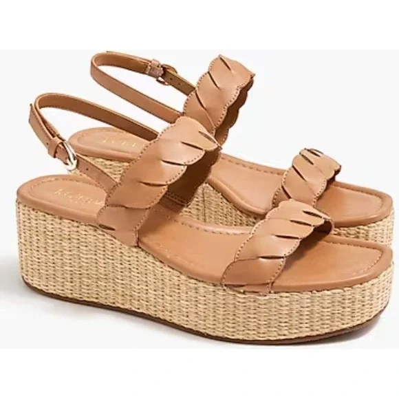 J Crew Womens‎ Espadrille Platform Sandals Size 8 Braided Tan Leather NEW Flaw