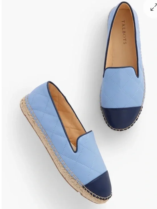 Talbots Izzy Quilted Nappa Espadrilles Blue Leather Cap Toe Size 6.5M