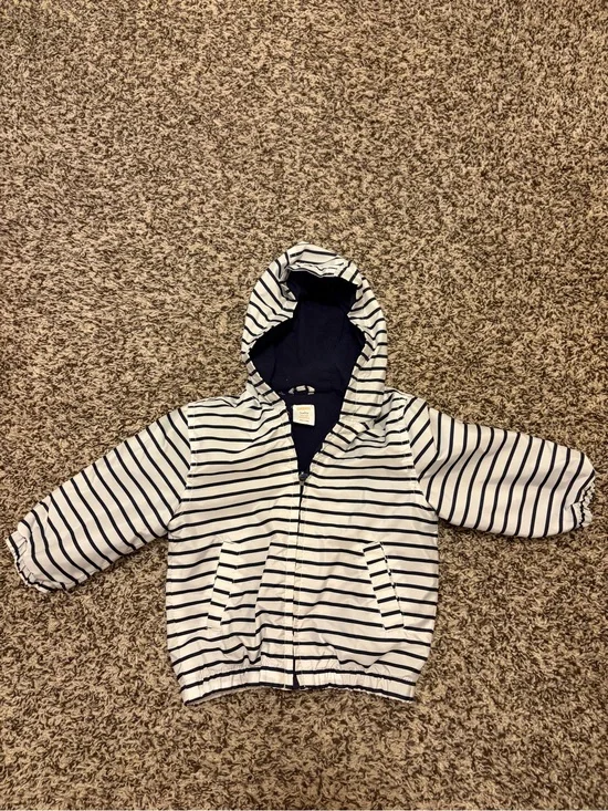 Gymboree White and Navy Striped Hooded Jacket