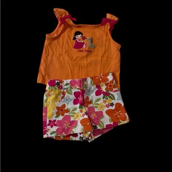 Gymboree Embroidered Graphic Short Sleeve Top And Pull On Shorts Set k155