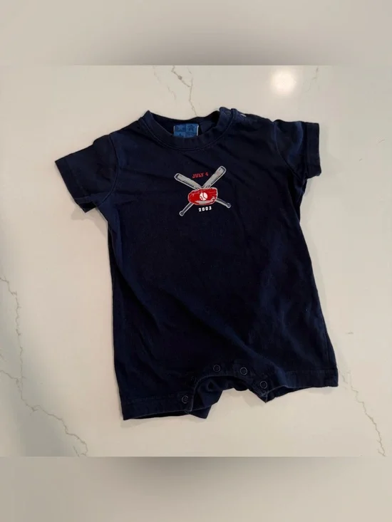 Navy One-Piece Bodysuit with Red Baseball Emblem
