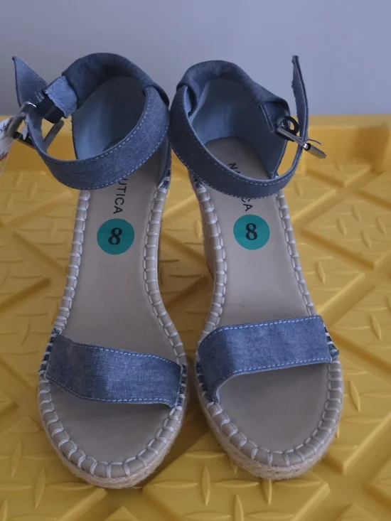Nautica Denim-Look Blue Ankle-Strap Espadrilles