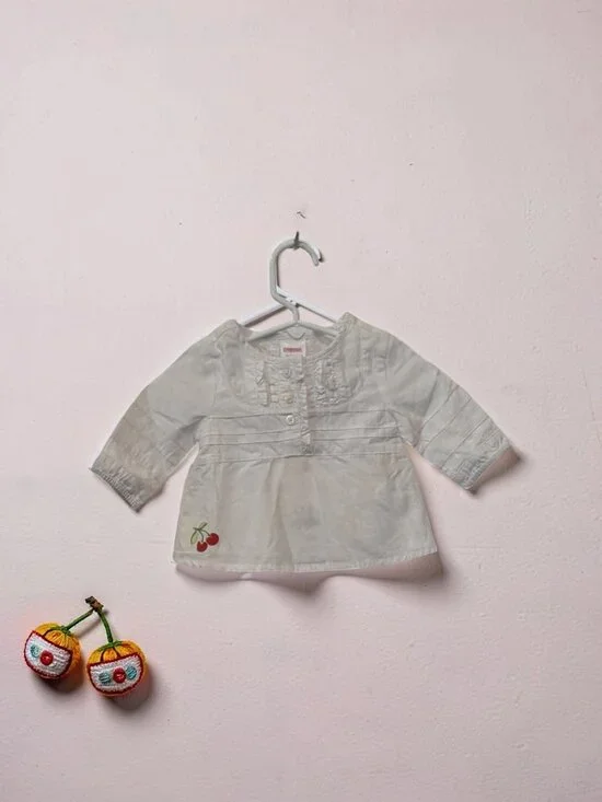 Gymboree NWT Good Old Days White Woven Top Blouse Embroidered Cherries 0–3 mos