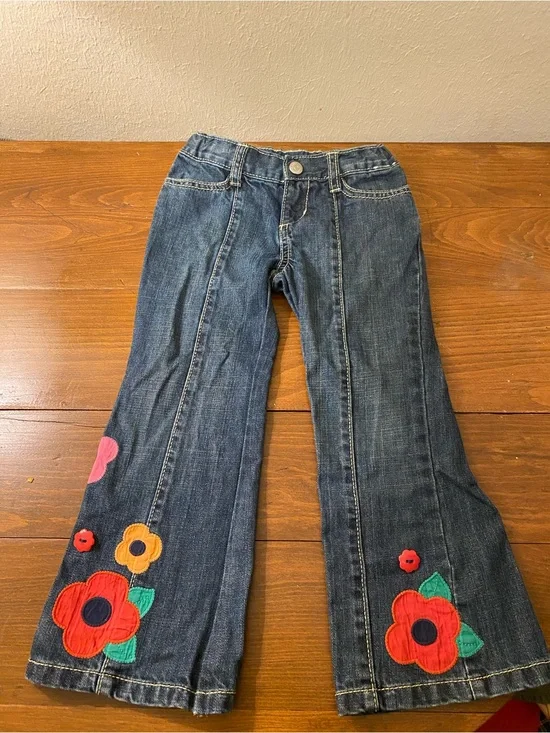 Toddler Girl’s Sz4 Gymboree Flower Power Flare Jeans Whimsical Hippie
