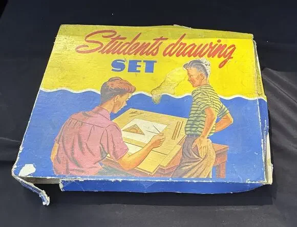 Vintage 1940’s Junior Artist DRAWING Set Wood Easel IN BOX