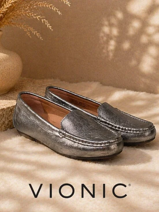 Vionic Metallic Silver Leather Loafers