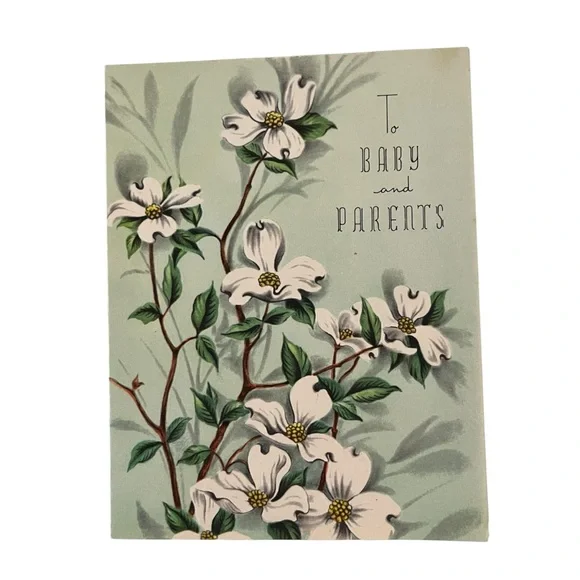 Unused Vintage Greeting Card To Baby and Parents Floral Congratulations