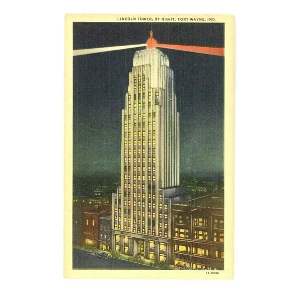 Vintage‎ Postcard Fort Wayne Indiana Lincoln Tower By Night Travel USA Posted