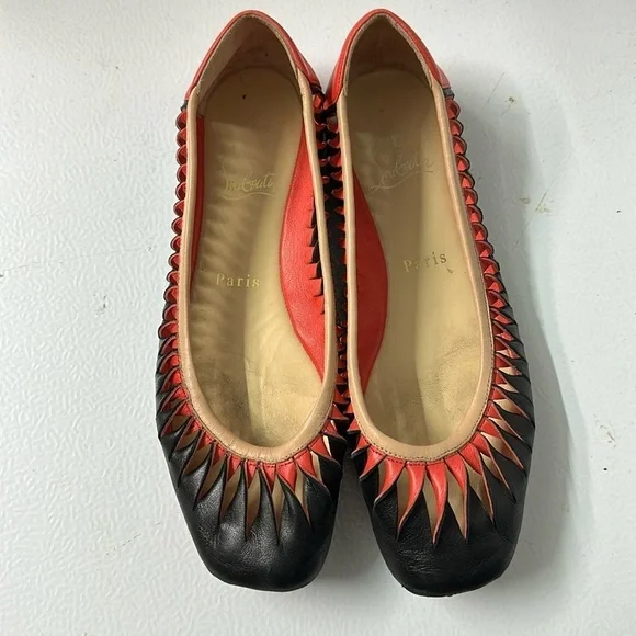 RARE !! BLACK MELON orange pink twist Christian Louboutin flats red bottoms