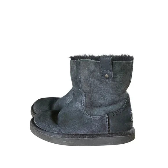 UGG Redwood Suede Fur Lined Mid Calf Black Boots 4.5 Kids Preppy Trendy Shoes‎
