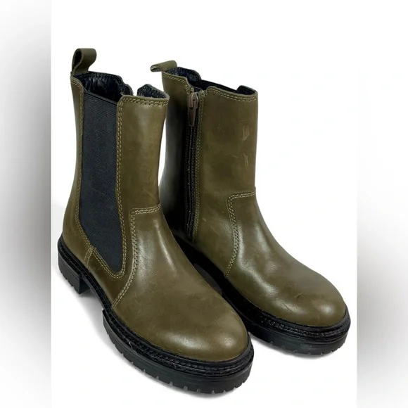 ZARA‎ Olive Green Leather Chelsea Boots Women’s EU 35 / US 3.5 /  Junior 4.5
