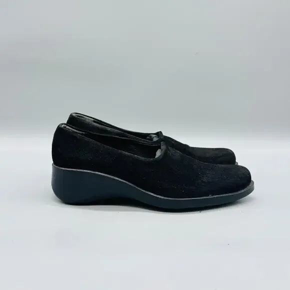 Robert Clergerie Shoes Womens 6.5 Black Suede Slip On Wedge Loafers Paris Casual