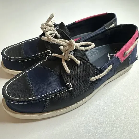 Sperry Green Pink Navy Authentic Original Bionic Boat Shoes Women's Size 7.5M