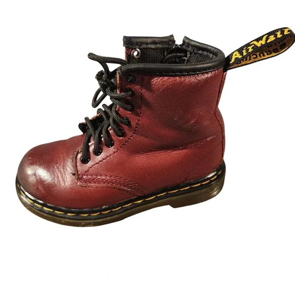 Dr Martens 1460 T Boots Kids Size‎ 8 Oxblood Red Leather Lace Up Zip Ankle
