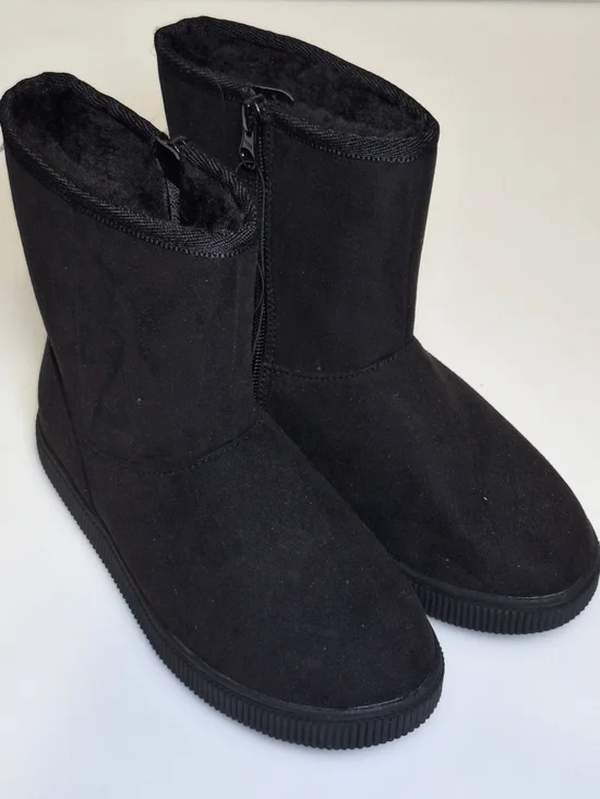 Black Winter Zip Faux Suede Ankle Boots Size 1
