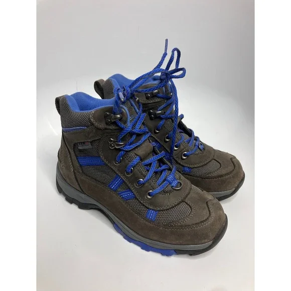 L.L.Bean Snow Sneakers Kids 6 Brown Blue Excellent Waterproof Insulated Boots