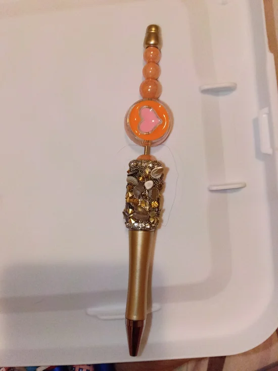 Gold and Orange Decorative Women's Beaded Pen