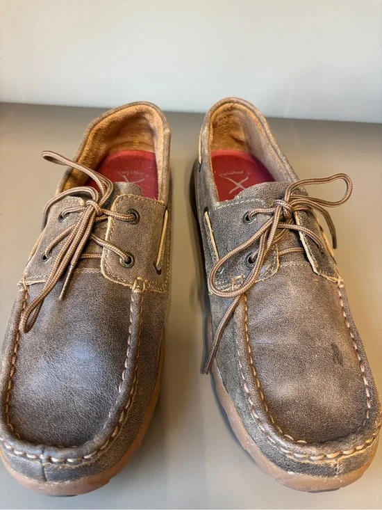 Twisted X Tan Brown Leather Moc Toe Lace-Up Flats