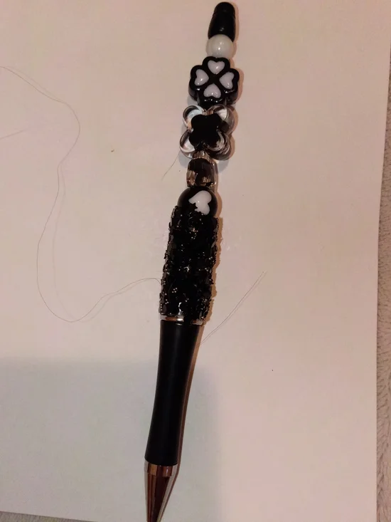 Black Beaded Floral Charm Pen - Women Accessories