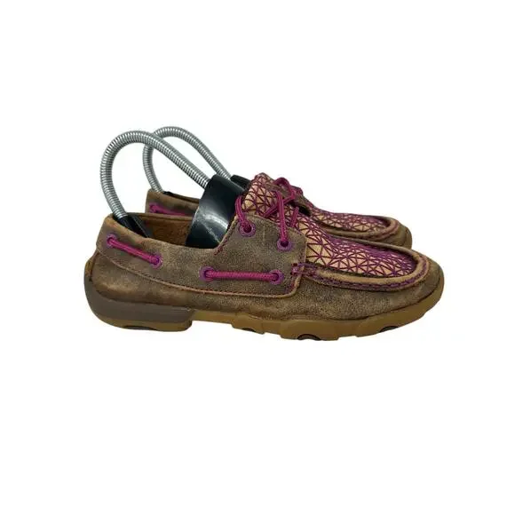 Twisted X Casual Boat‎ Shoes Womens Driving Mocs 5.5M Brown Leather WDM0066