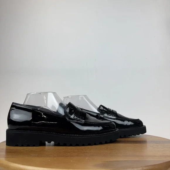 Womens Paul Green Reed Black Patent Leather‎ Rhinestone Penny Loafers Size 7 GUC