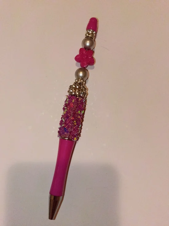 Pink Decorative Ballpoint Pen with Floral Accent - Women Bead Pen