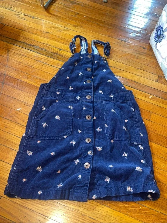 OshKosh B'gosh Navy Floral Corduroy Button-Front Pinafore/Jumper Dress