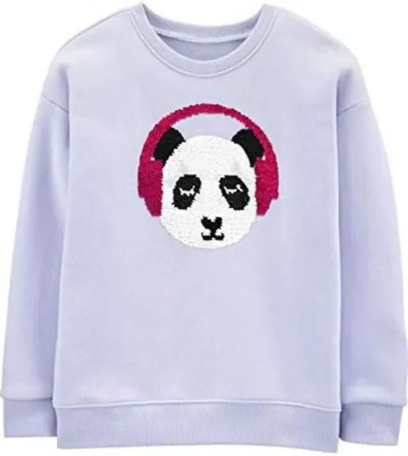 OshKosh B'Gosh Girls Panda Headphones Sequined Sweatshirt Youth Size 4