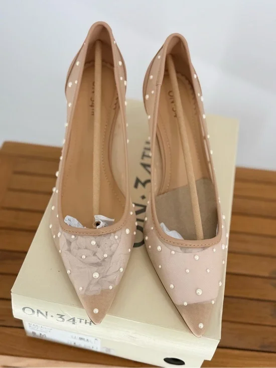 NEW Nine West Blush Pearl-Studded Pointed Toe Flats SIZE 8