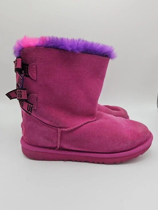 Ugg Kids' Bailey Bow Plaid Punk boots hot pink Rock Rose size 5