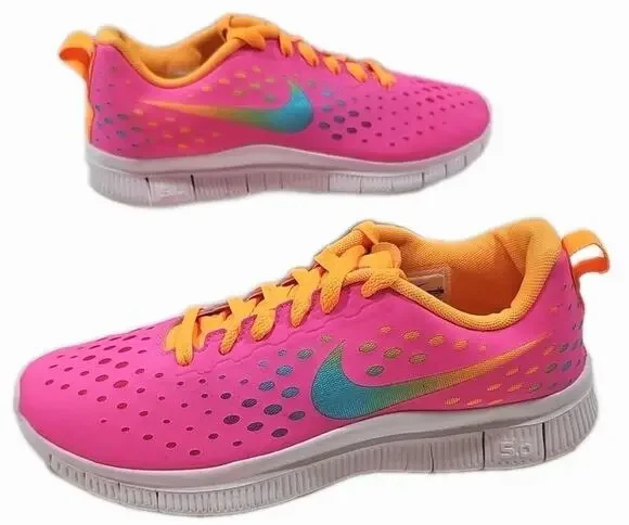 Nike ~Youth 7Y/Woman 8.5~ Pink/Orange Free Express Running Shoes ( 641866-600).