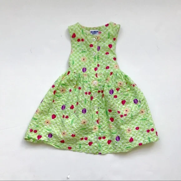 VTG Oshkosh green seersucker fruit dress EVC 3T