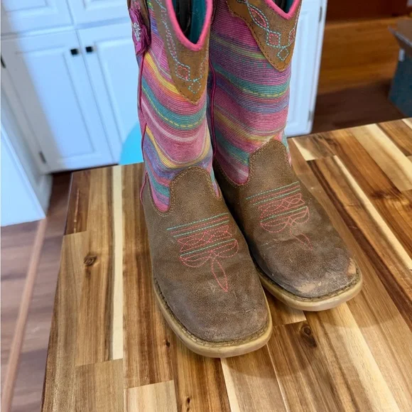 Kids Brown and Pink Striped Cowboy Boots