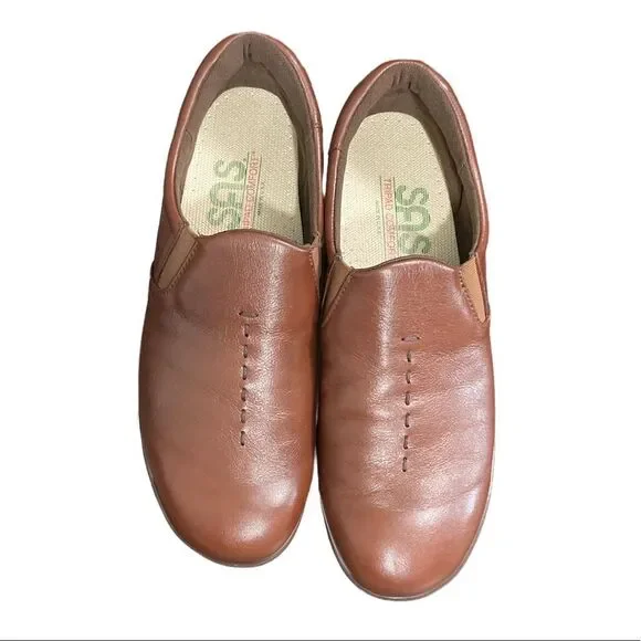 SAS Brown Leather Viva Soft Step Tripad Comfort Slip on Loafers Womans Size 8N