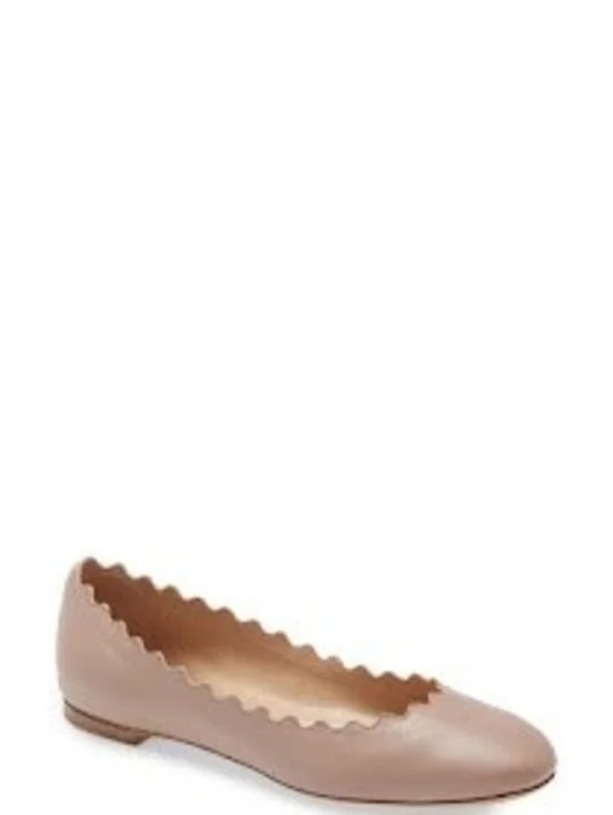 NIB Chloe Scalloped Edge Lauren Ballet Flats In Pink Tea Size EU 37.5 US 7.5
