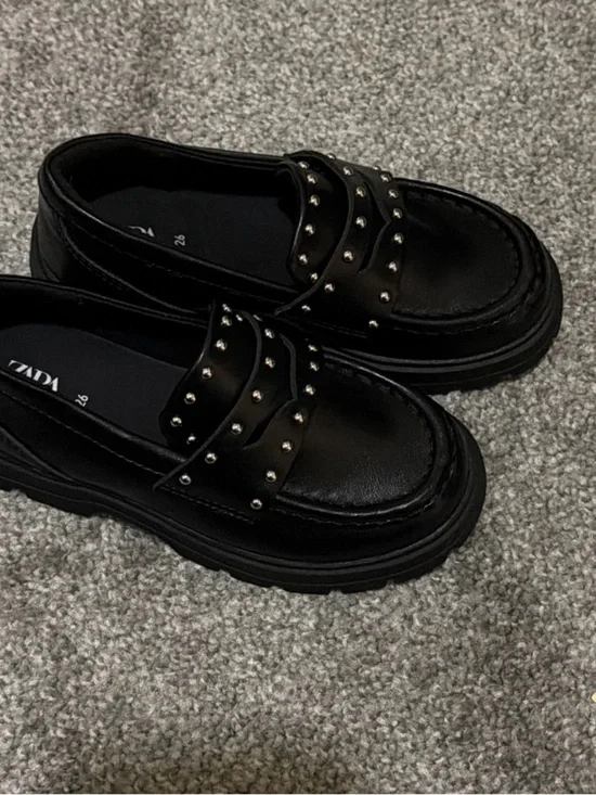 Zara Black Studded Kids Loafers