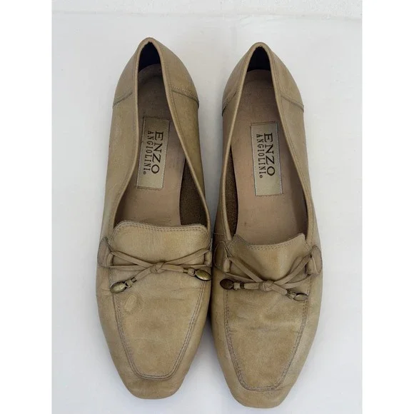 Enzo Angiolini Loafers Womens 9M Tan Leather Square Toe Vintage 90s Flats