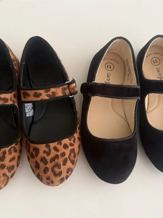 Cat & Jack Black and Leopard Print Girls' Mary Jane Shoes