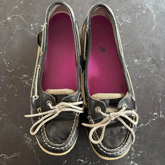 SPERRY Top-Sider Black Leather Slip-On Boat Shoes -Women's Size 9M