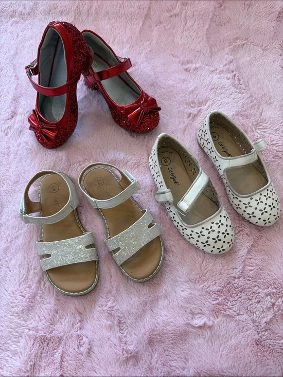 Girls Red Glitter Mary Janes and White Sandals - Kids Shoes Set