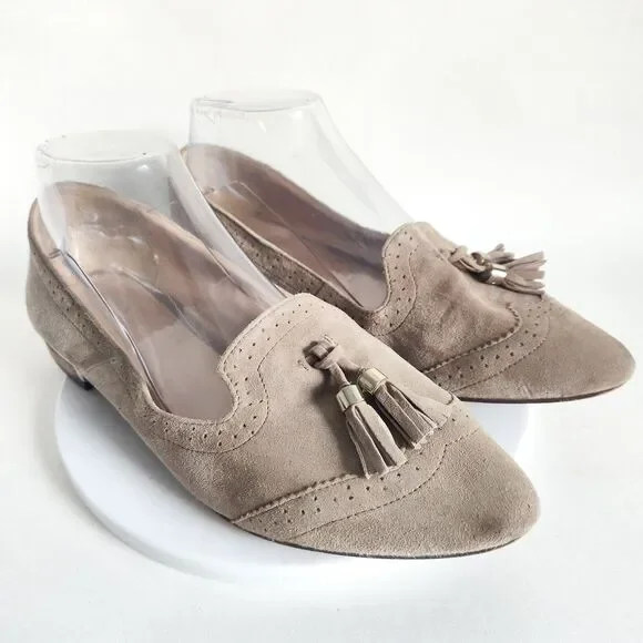 Vince Camuto Rizell Beige Suede Leather Pointed Toe Slip On Loafers Flats Size 8