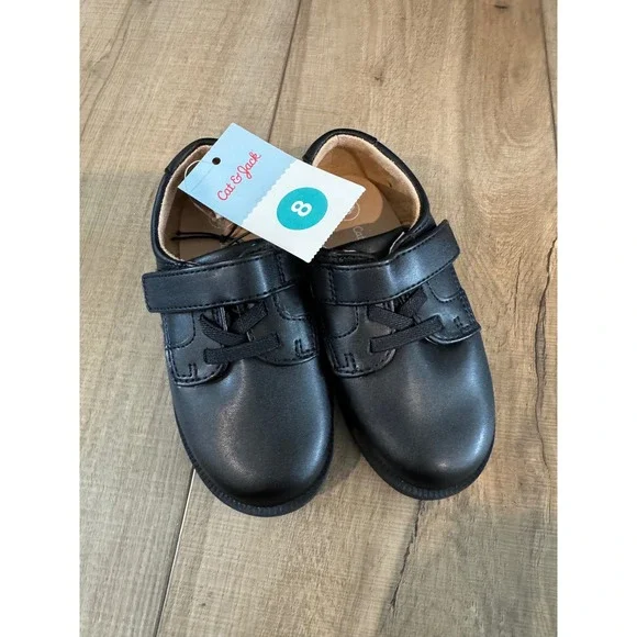 Cat & Jack Parker Dress Shoes Boys Size‎ 8 Black Hook and Loop Strap Wedding