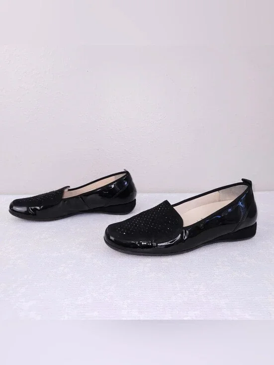 HASSIA Petra Loafers Patent Leather Swarovski Crystal Slip-On Flats US 10