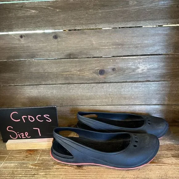 Womens Crocs Tone Skylar Black Slip On Slingback Ballet Flat Shoes Size 7 M GUC‎